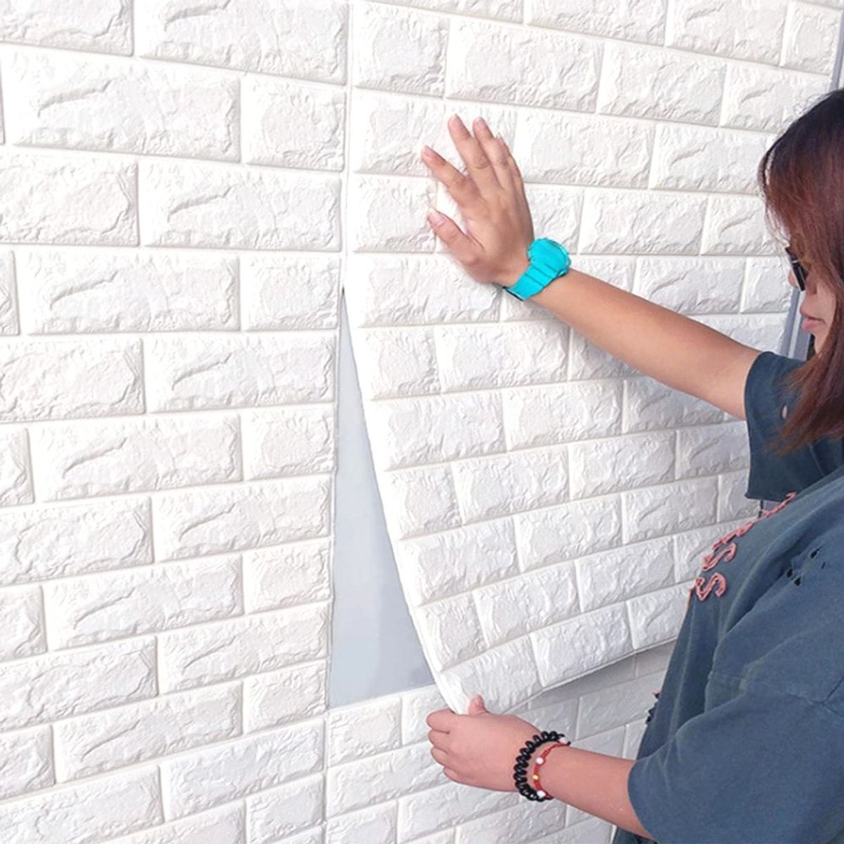 INSPIRA - Papel Tapiz Ladrillo Mural Decorativo 3D Autoadhesivo 7mm - Blanco