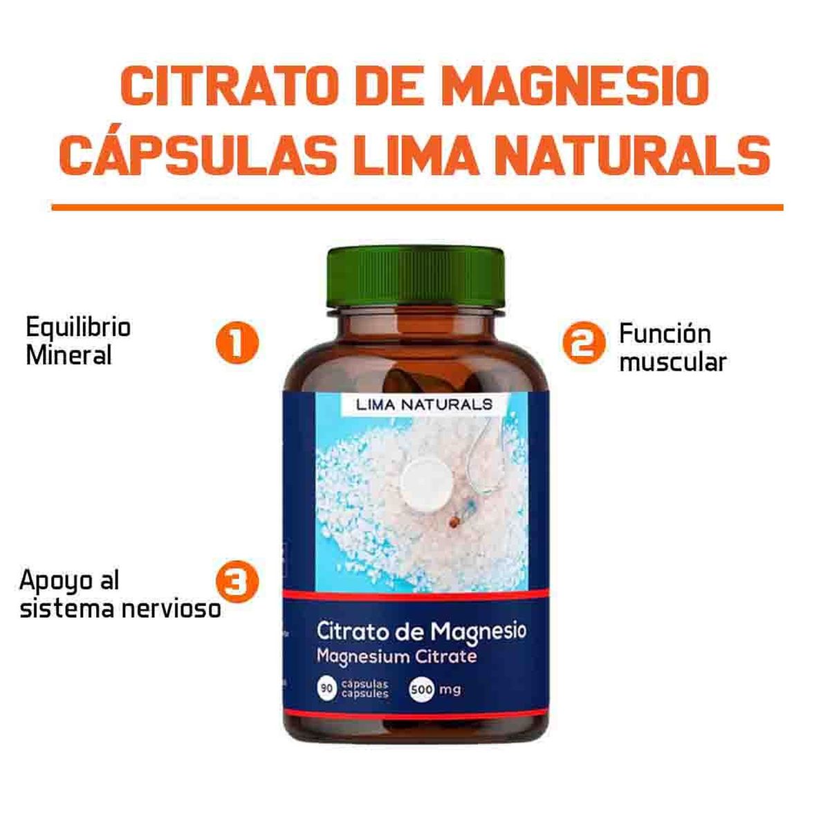 LIMA NATURALS - Citrato de Magnesio 500mg Lima Naturals Cápsulas Pack x 2