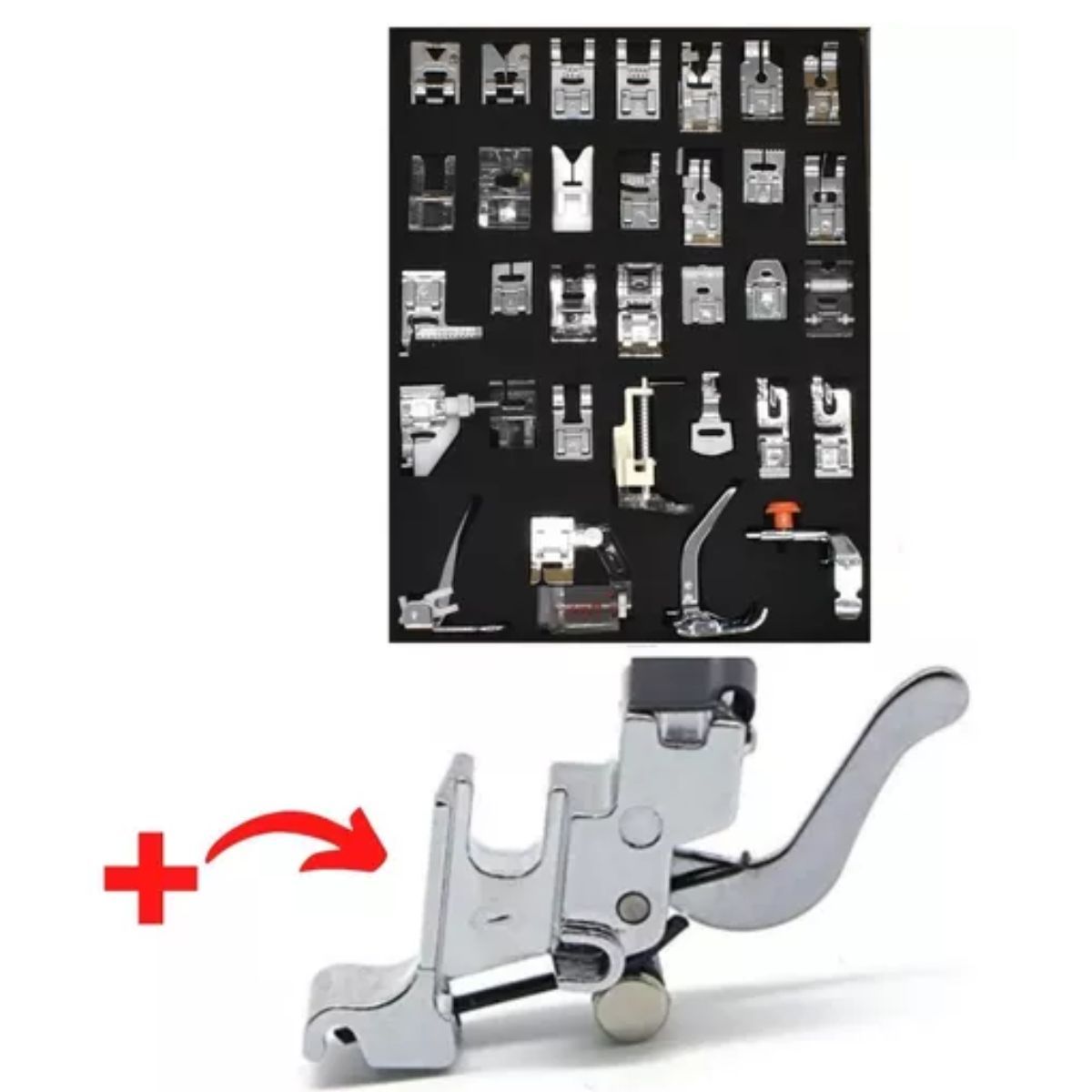 GENERICO - Kit 32 Pie Prensatelas + Adaptador Caña Baja Maq. Domesticas