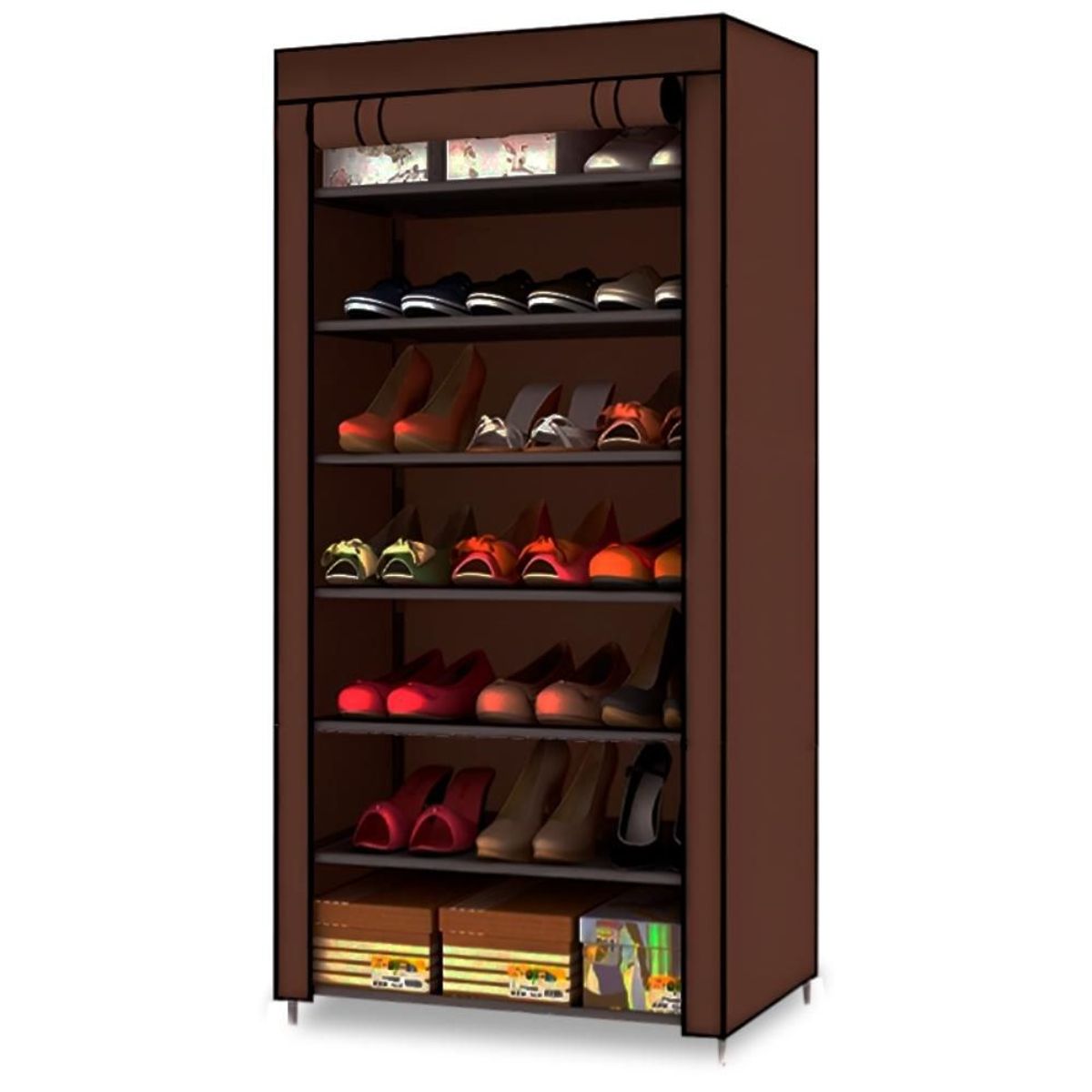 MINARI - Zapatera Organizador de Zapatos Armario con Forro 7 PISOS Marrón  ZF7