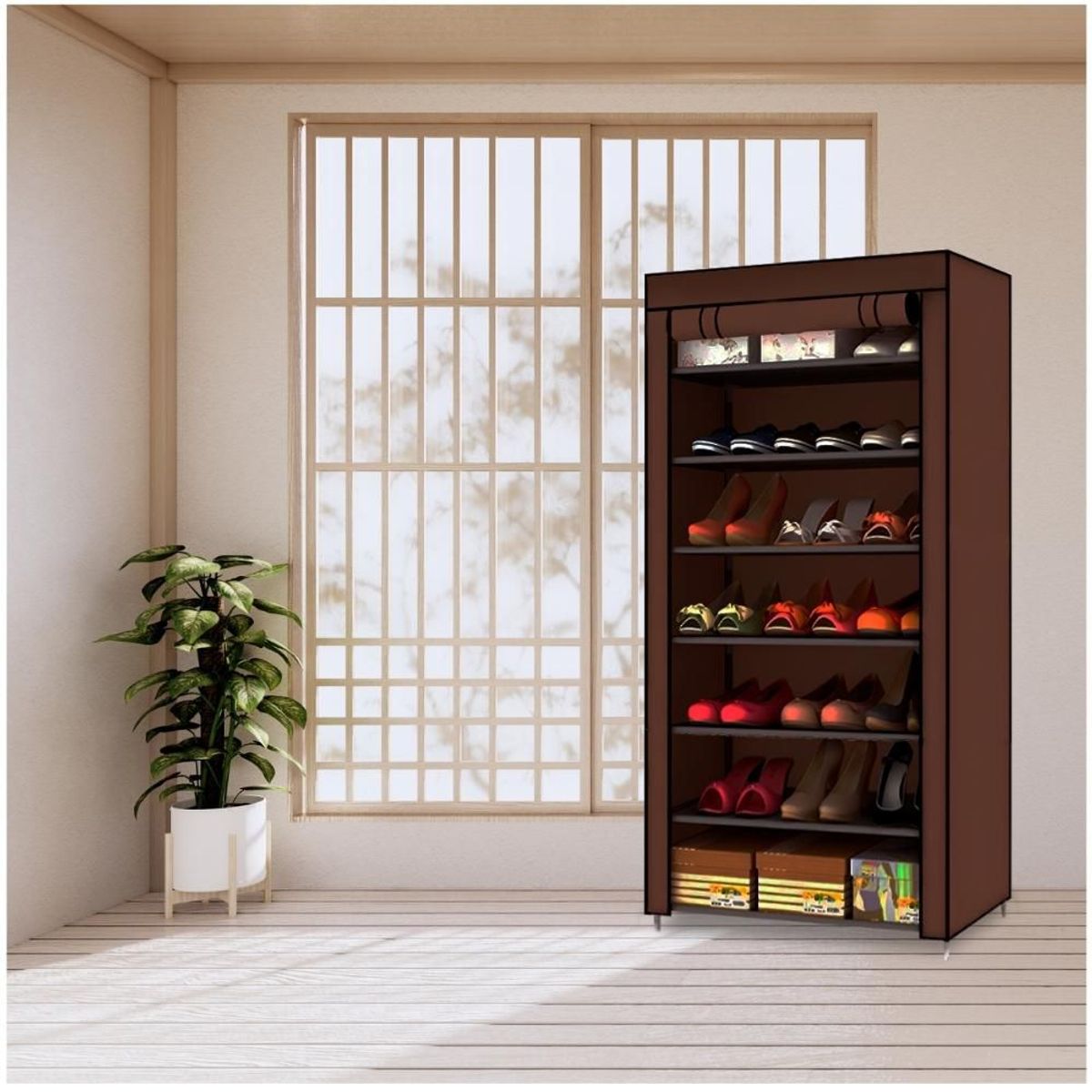 MINARI - Zapatera Organizador de Zapatos Armario con Forro 7 PISOS Marrón  ZF7
