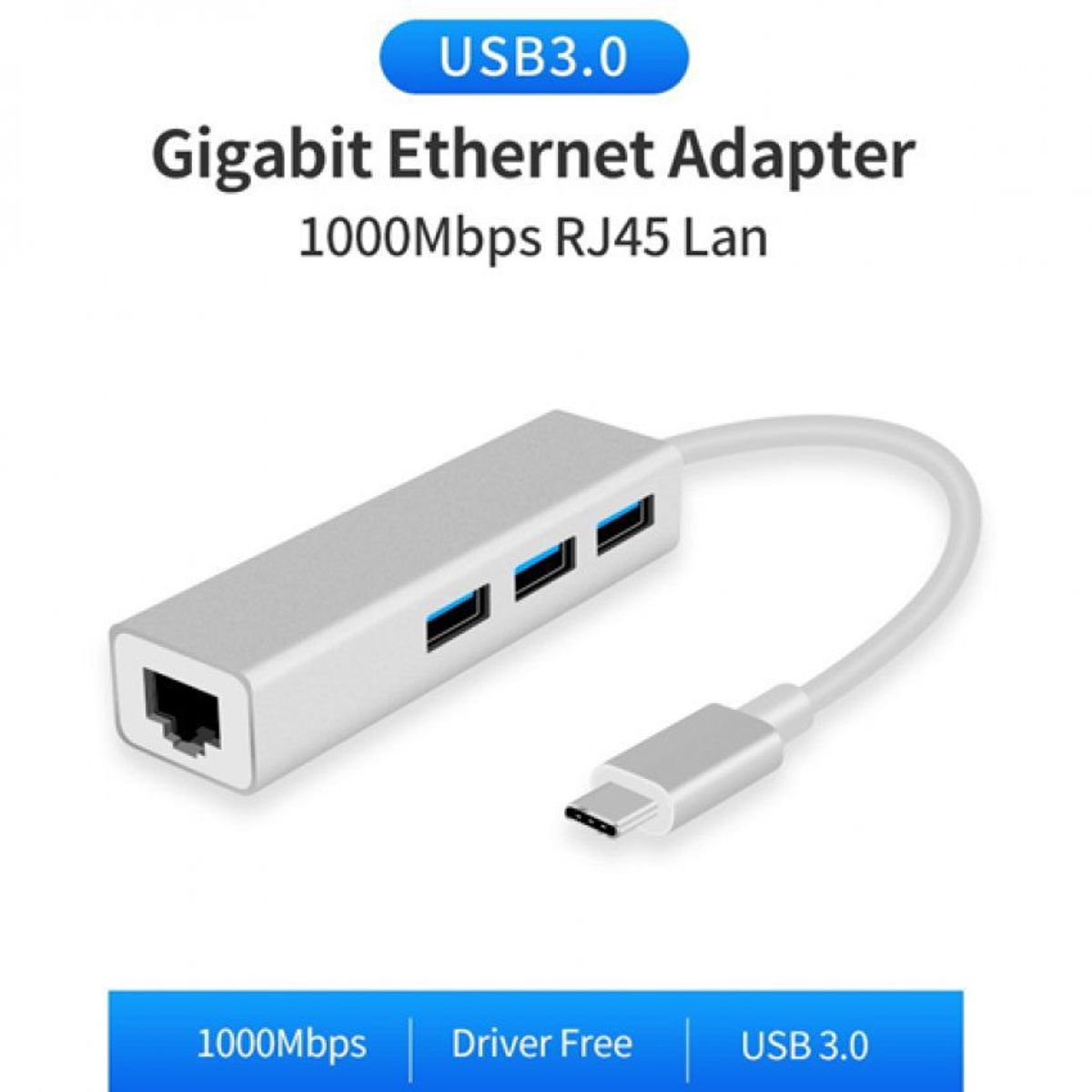 OEM - Hub Adaptador Tipo C a Rj45 Gigabit + 3 puertos USB 3.0 Windows, Mac