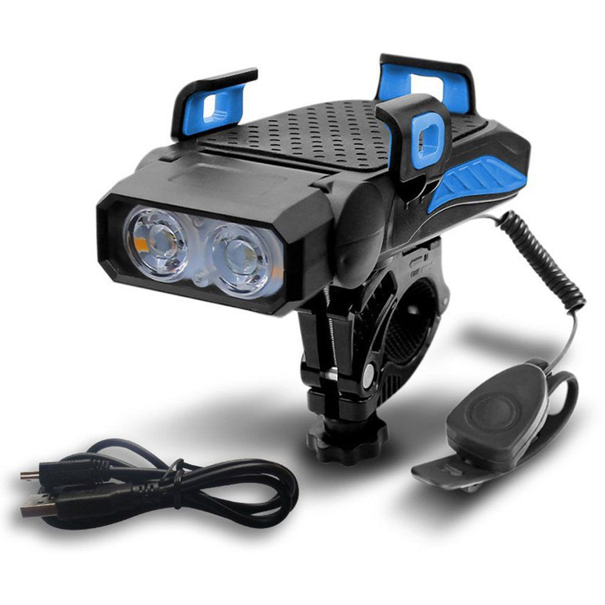 SEISA - Luz led/timbre bocina/holder/power bank para bicicleta 4 en1