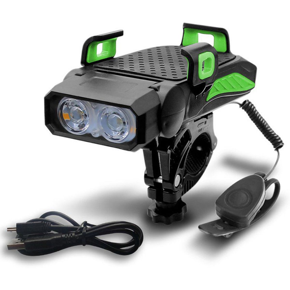 SEISA - Luz led/timbre bocina/holder/power bank para bicicleta 4 en1