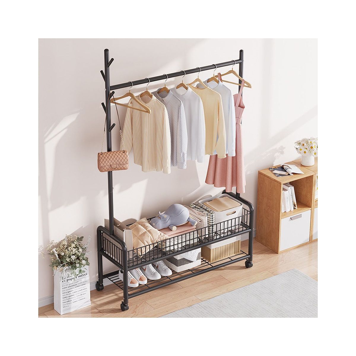 GRETAIL - Estante Organizador Perchero De Repisas Ruedas Negro