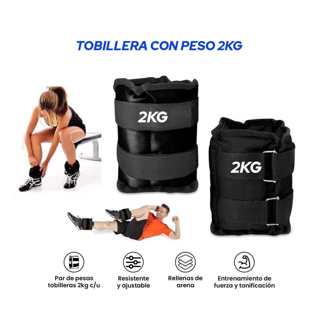 HOLGU - Tobillera Muñequera Con Peso- 2kg Pesas