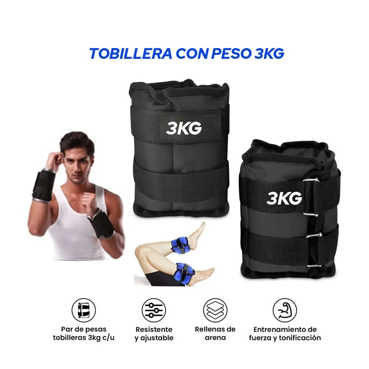 HOLGU - Tobillera Muñequera Con Peso- 3kg Pesas