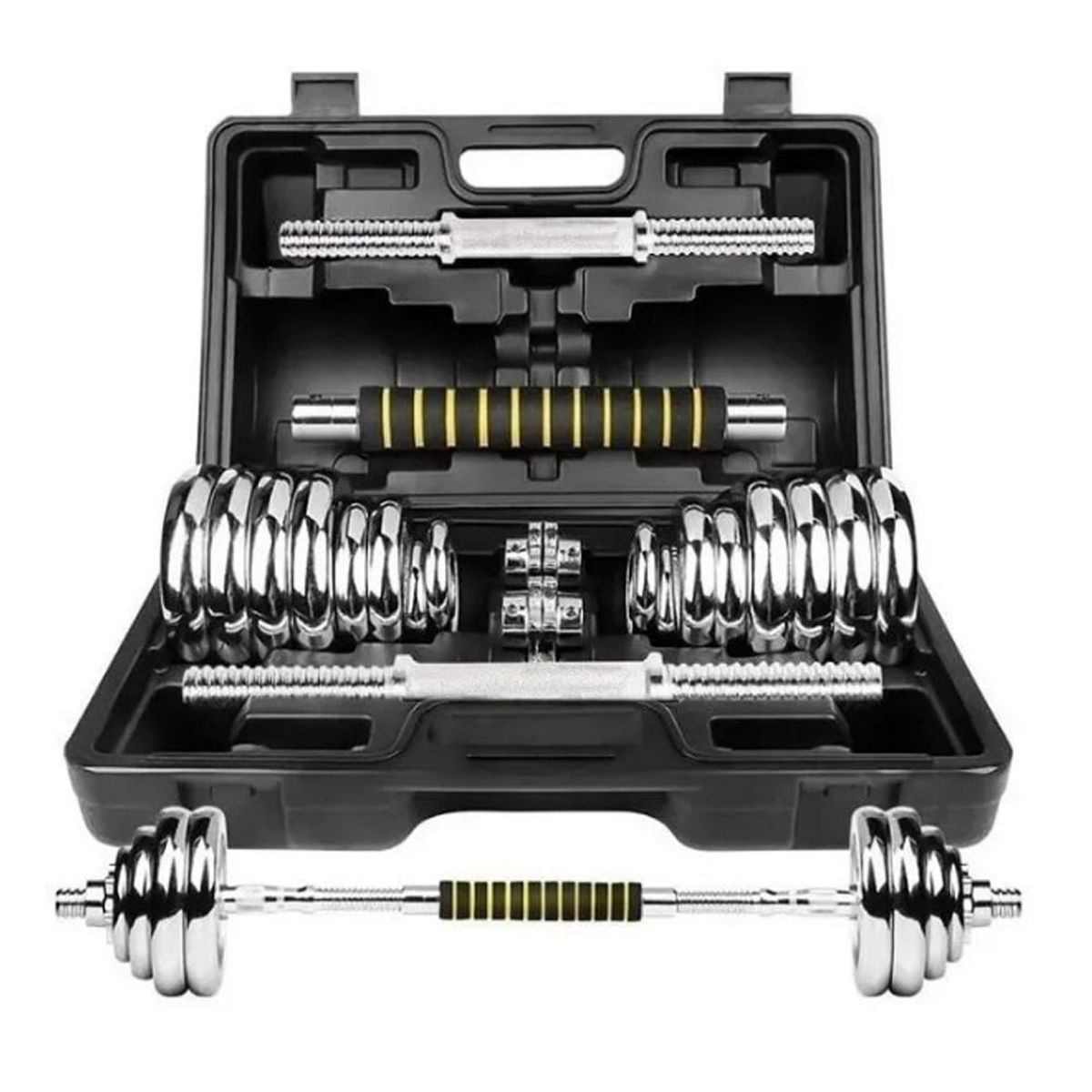 RISUTIMPORT - Pesas York 20 kg + Mancuernas + Adaptador Barra + Maleta