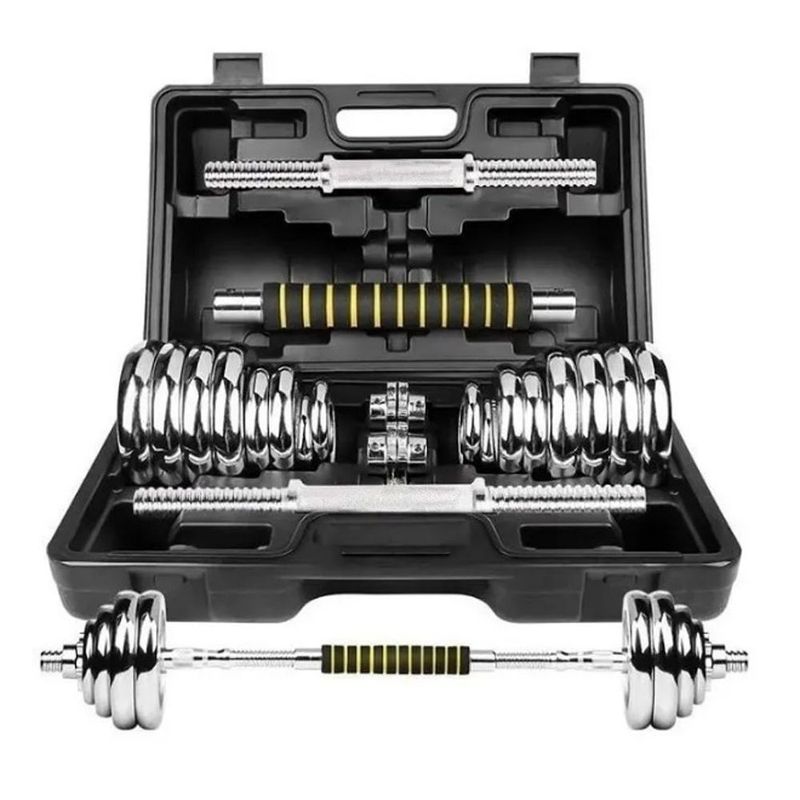 RISUTIMPORT - Pesas York 20 kg + Mancuernas + Adaptador Barra + Maleta