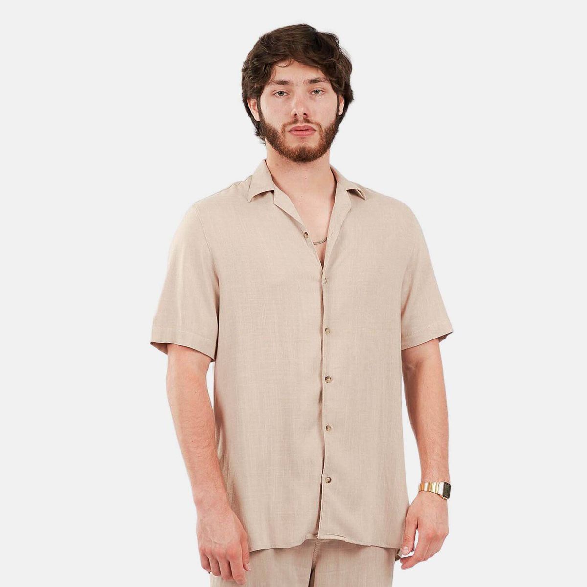 SAN COSME - Camisa lino hombre beige