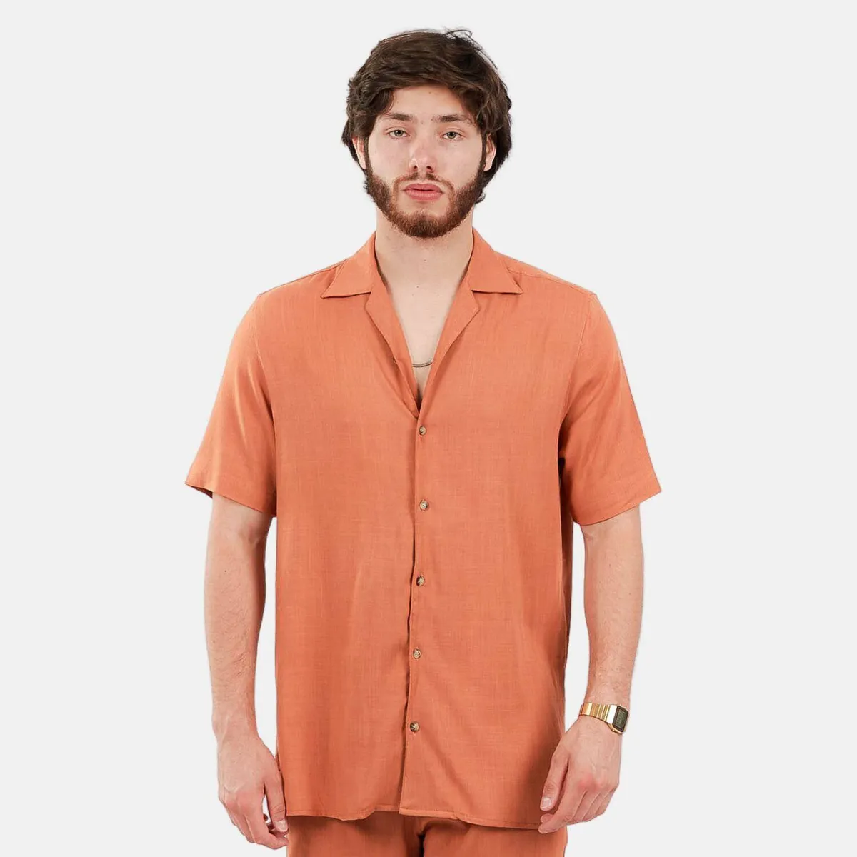 SAN COSME - Camisa lino hombre lacre