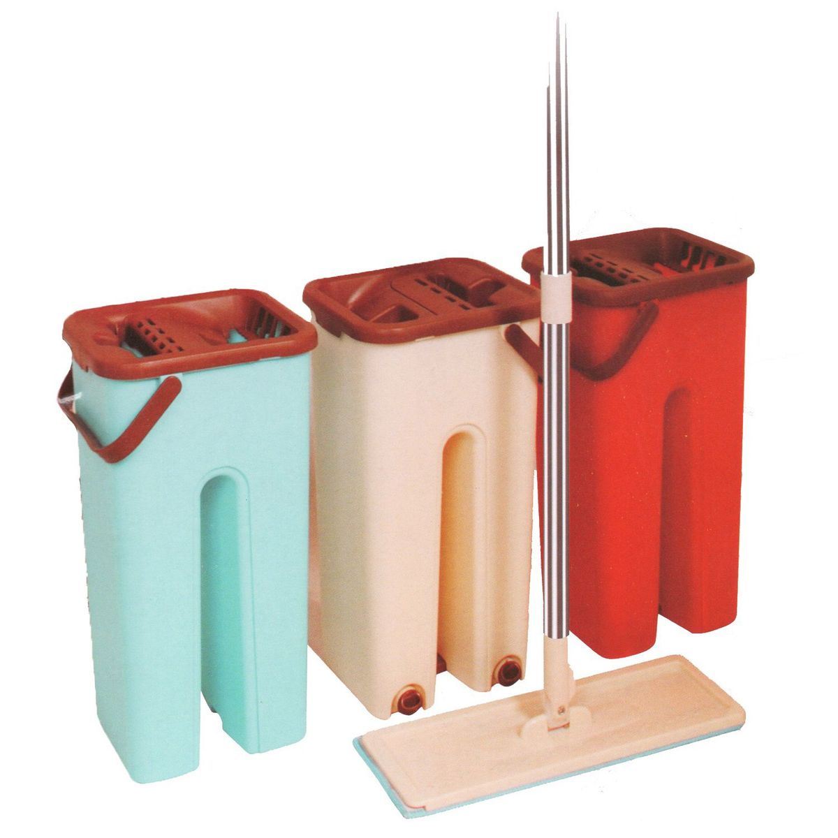 RISUTIMPORT - Trapeador plano  y escurridor balde + 2 mopas c