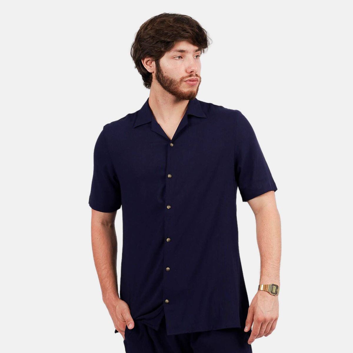 SAN COSME - Camisa lino hombre azul