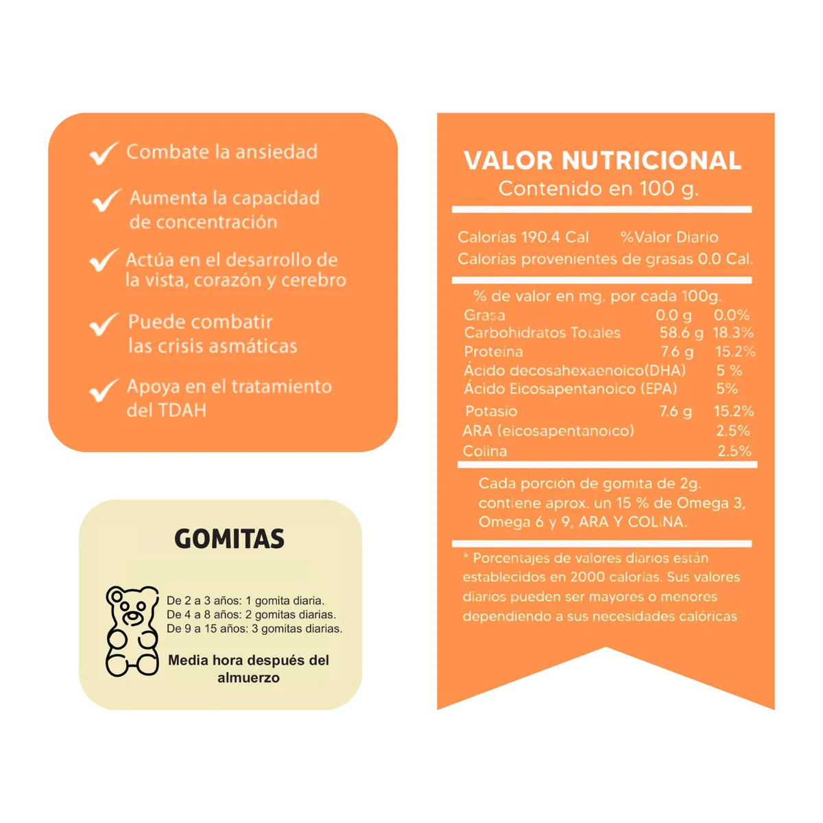 GENERICO - Omega Para Niños Gomitas Sottcor 100Gr Naranja