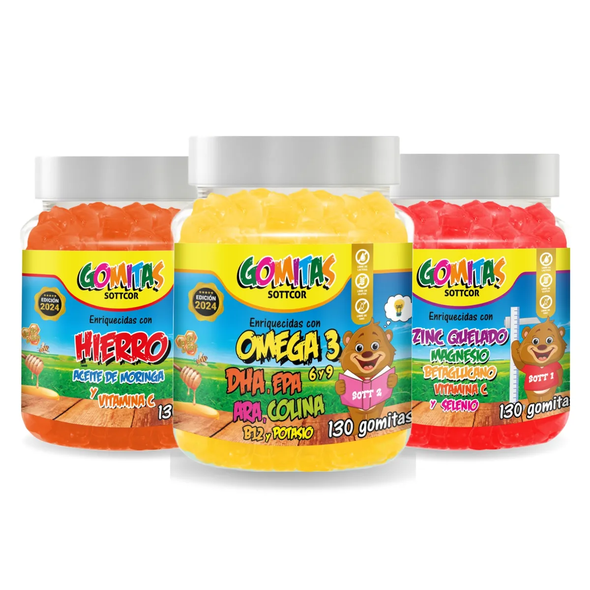 GENERICO - Pack Hierro + Omega + Zinc 100 Gr para Niños Gomitas Sottcor