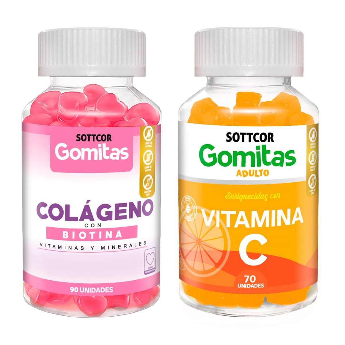 GENERICO - Pack Colágeno 100g  Vitamina C 100g para Adultos Gomitas Sottcor