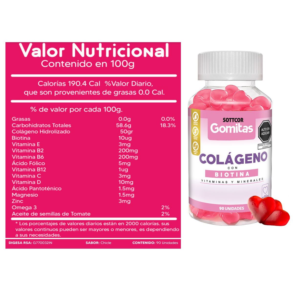 GENERICO - Pack Colágeno 100g  Vitamina C 100g para Adultos Gomitas Sottcor