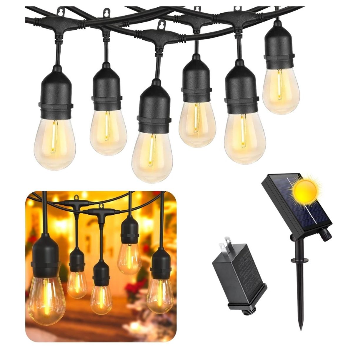 SEISA - Luces Guirnaldas Led Carga Solar Corriente Jardin Terraza 10M 20Focos