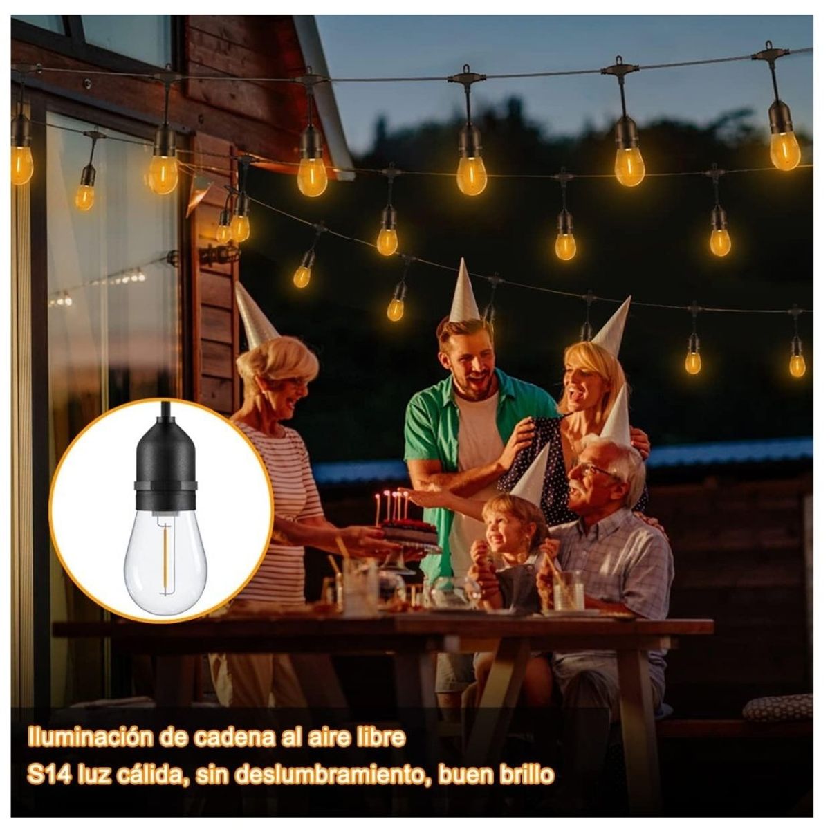 SEISA - Luces Guirnaldas Led Carga Solar Corriente Jardin Terraza 10M 20Focos