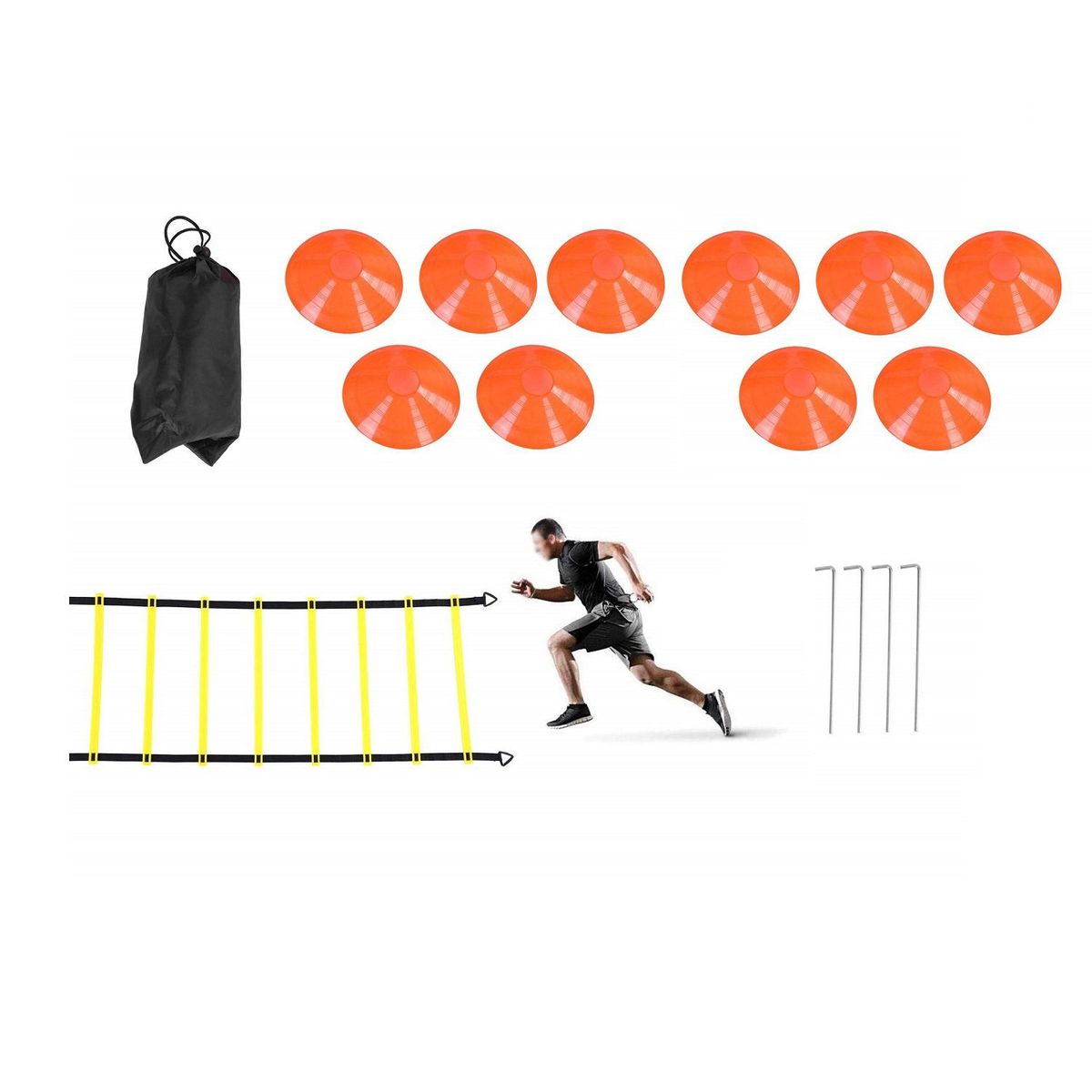 GENERICO - Escalera Agilidad Coordinación 12 Pasos, 10 Conos