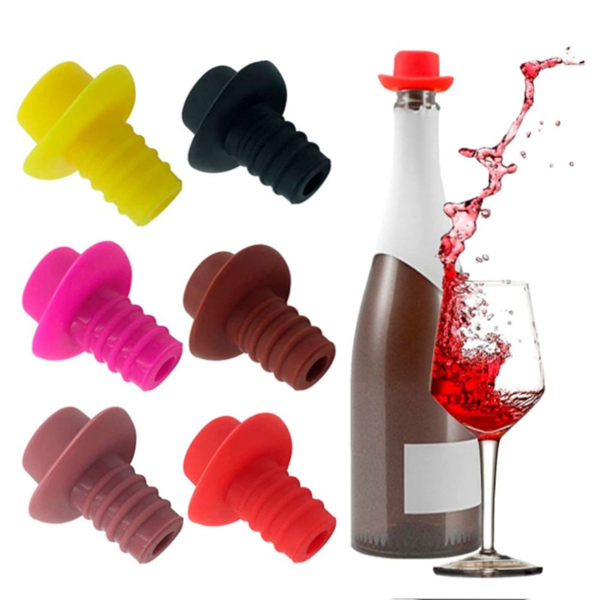 GENERICO - SET 3TAPON DE SILICONA TIPO CORCHO BOTELLA VINO CERVEZA