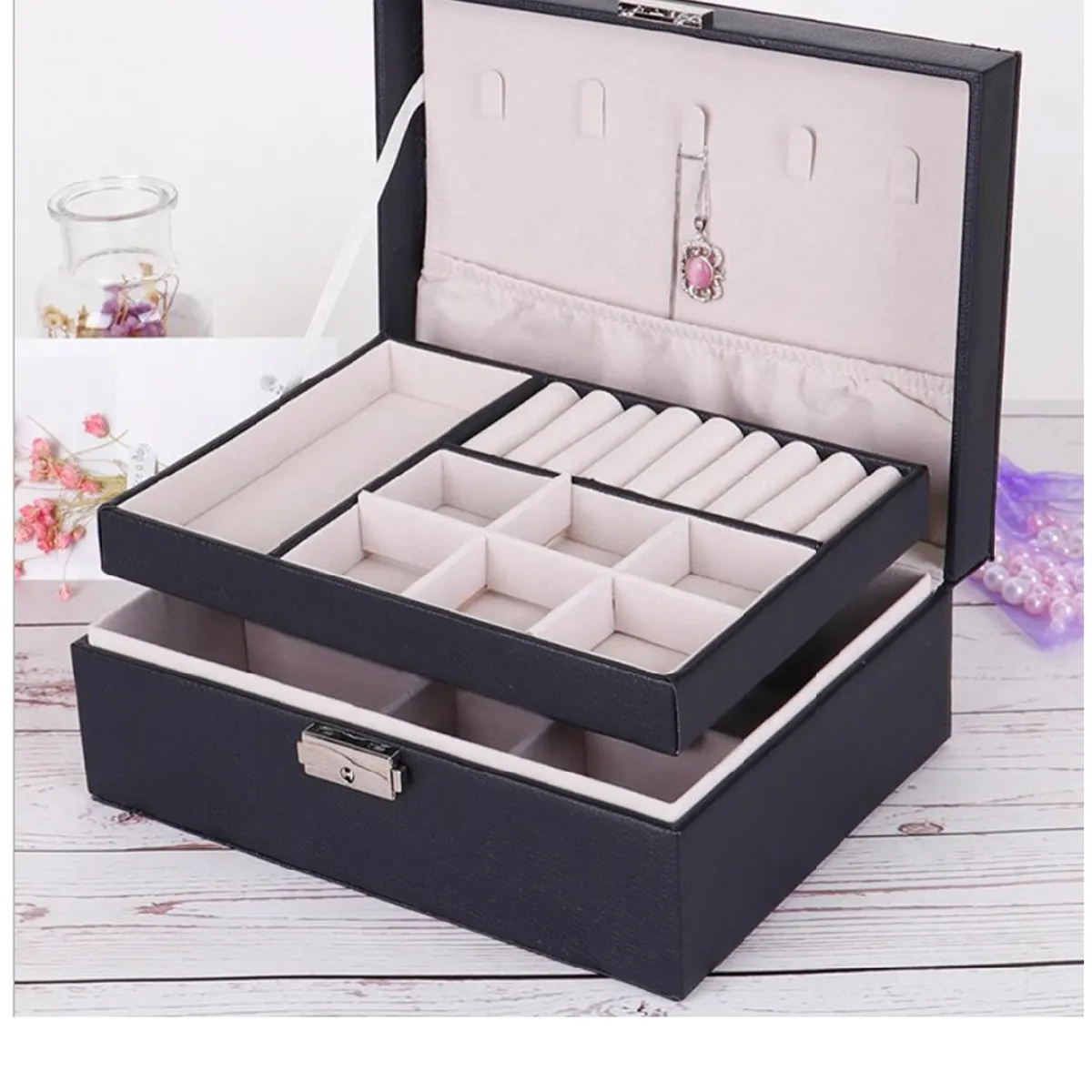 GENERICO - Joyero Organizador Cofre 2 Niveles Anillos Aretes Pulseras Collares