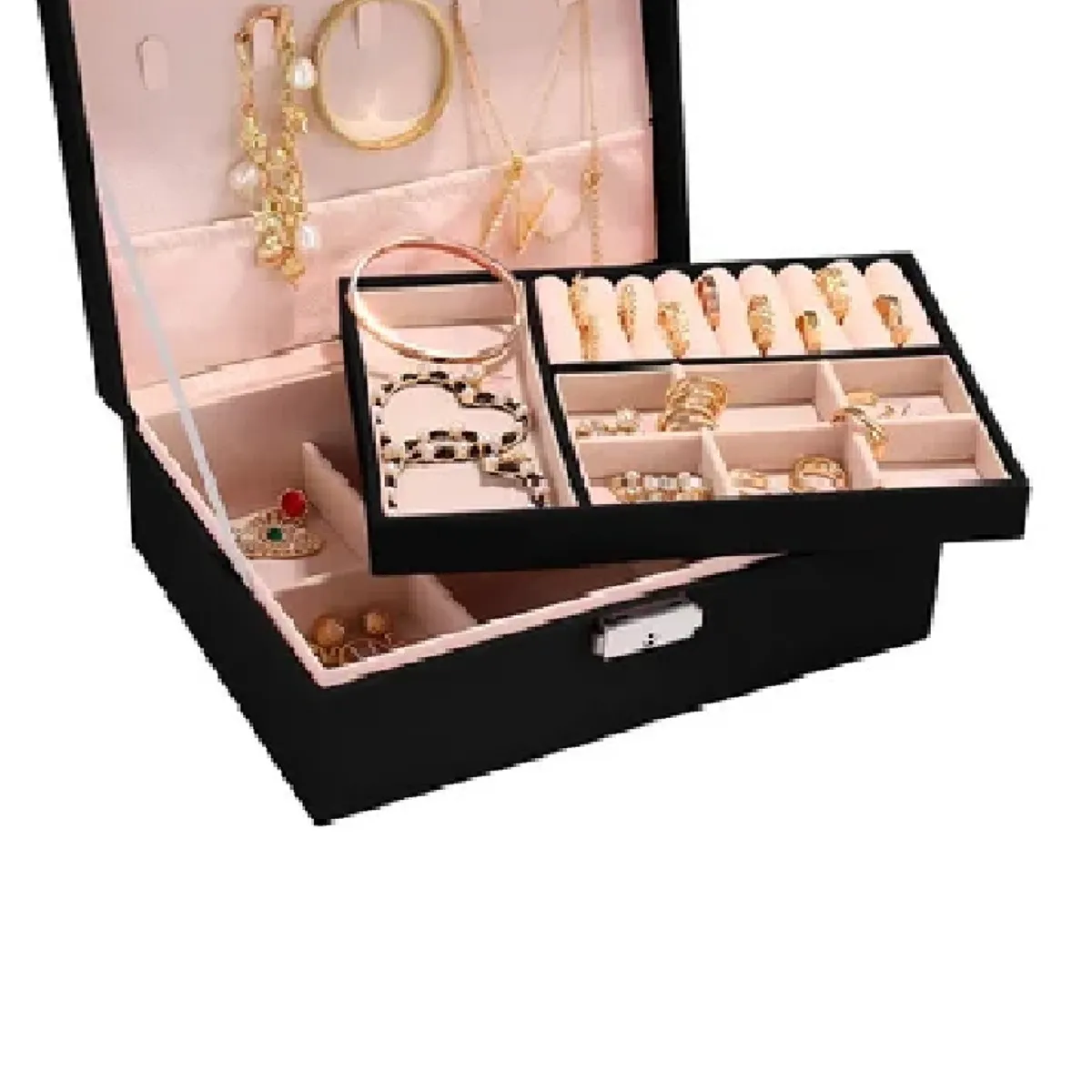 GENERICO - Joyero Organizador Cofre 2 Niveles Anillos Aretes Pulseras Collares