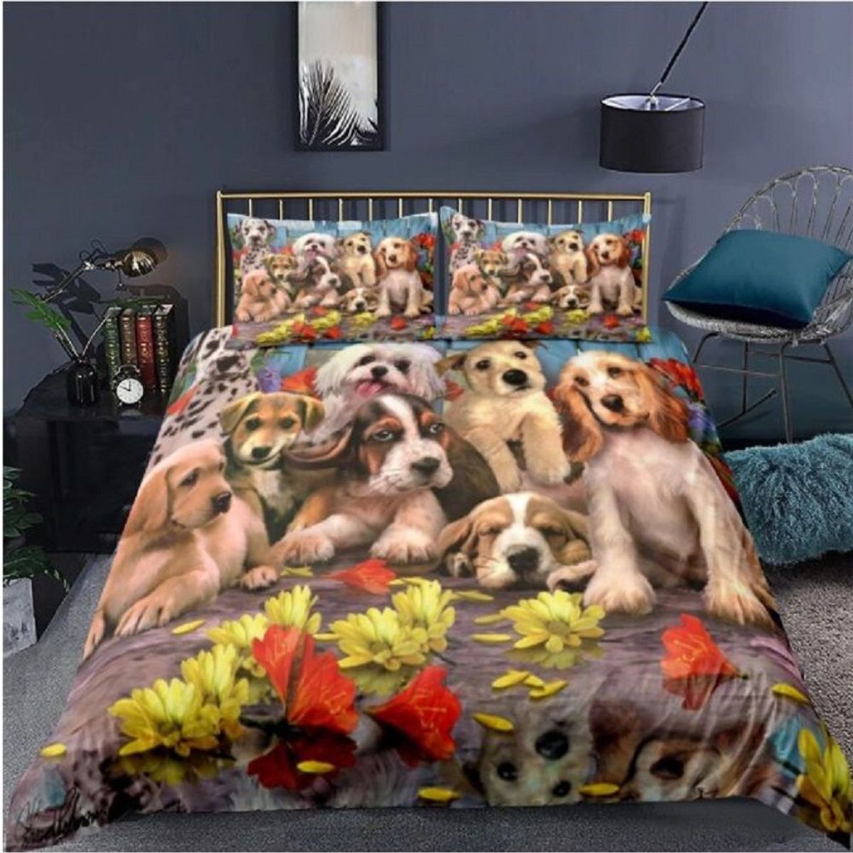 GENERICO - Cobertor Juego Cama  Estampado 3D diseño Perro, Funda Edredón + Funda Almohada