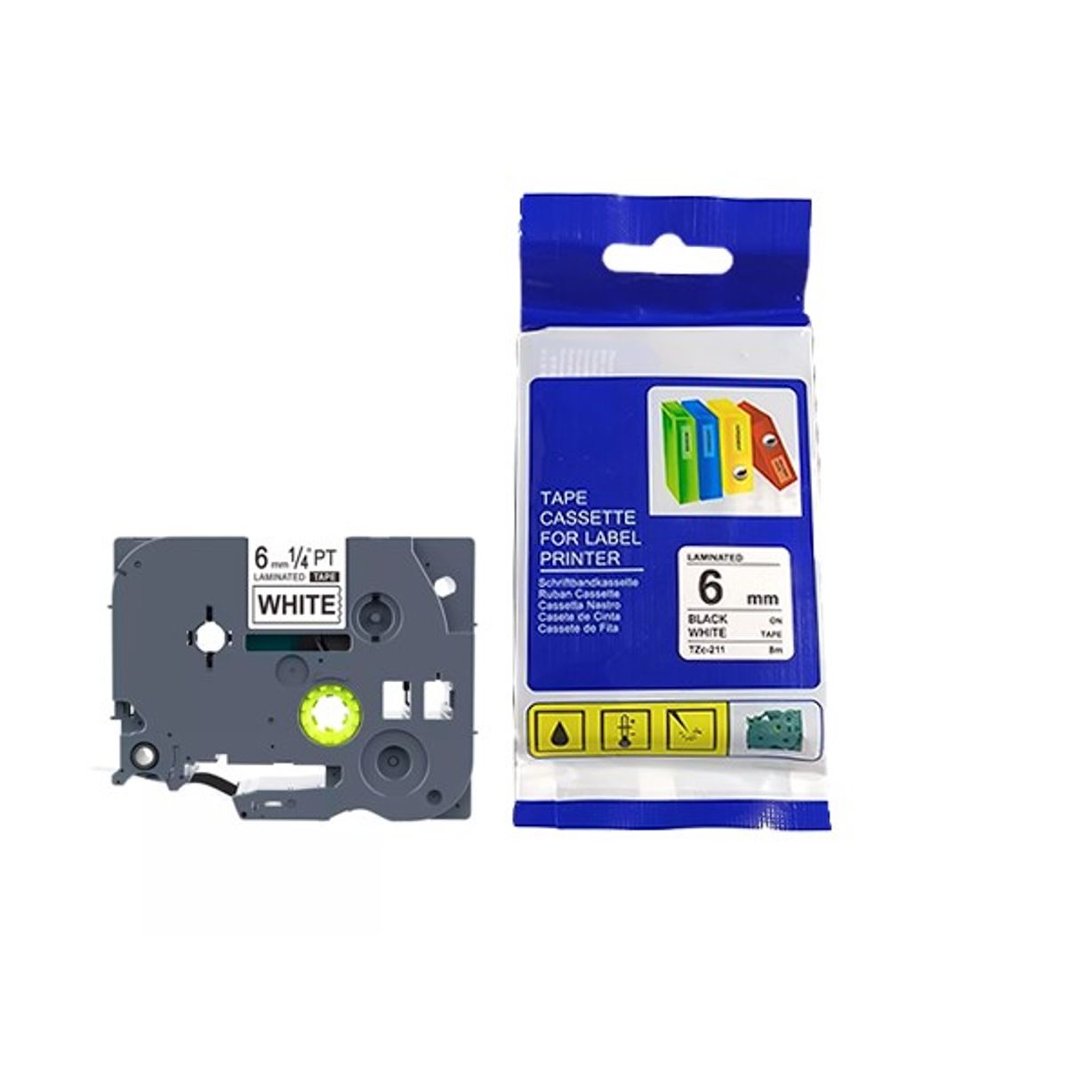 GENERICO - TZC-211  CINTA COMPATIBLE PARA ROTULADORA NEGRO SOBRE BLANCO 6MM X 8M