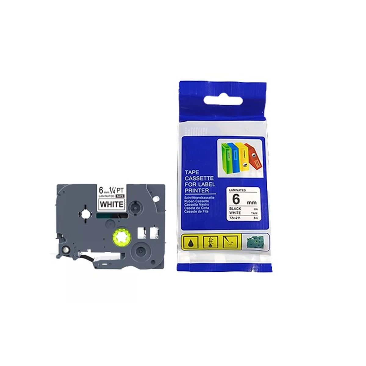 GENERICO - TZC-211  CINTA COMPATIBLE PARA ROTULADORA NEGRO SOBRE BLANCO 6MM X 8M