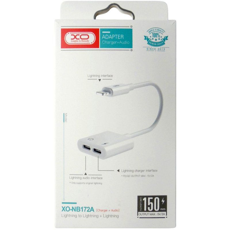 XO SIMPLE IS BEAUTY - Adaptador de Audio y Carga Lightning XO-NB-R172A  Blanco