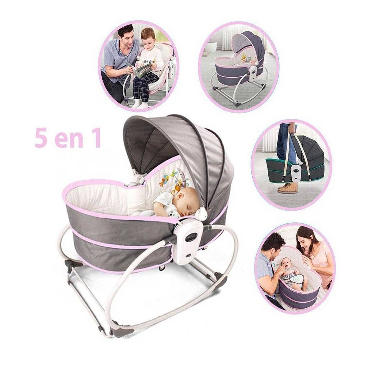 IDEAL - Silla Mecedora Moisés Portátil Multifuncional 5 en 1 Niña