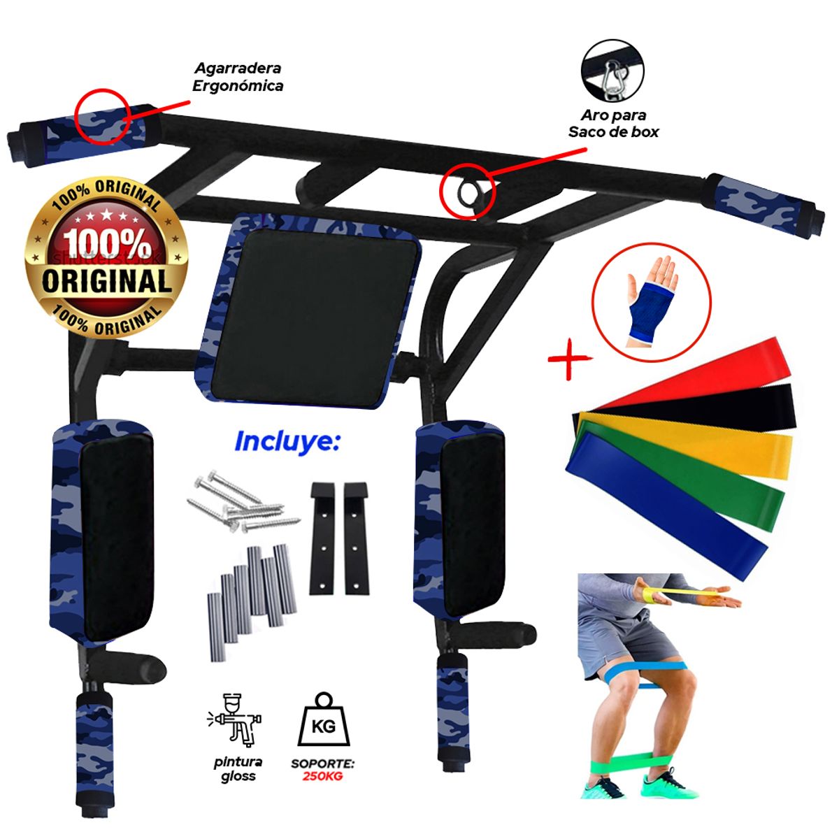HOLGU - Barra Multifuncional 15 en 1 + bandas elásticas + guantes