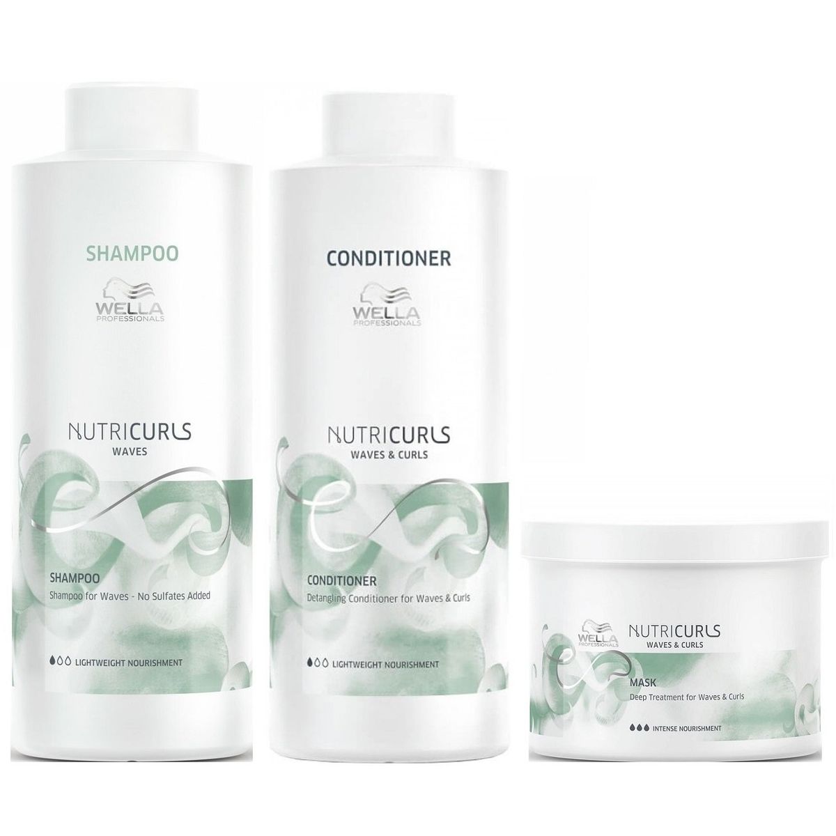 WELLA - Shampoo para Ondas 1000ml +Acondicionador +Mascarilla Wella Nutricurls