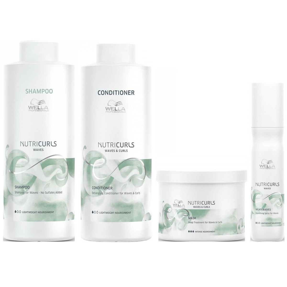 WELLA - Shampoo Ondas Lt + Acondicionador + Mascarilla +Spray Wella Nutricurls