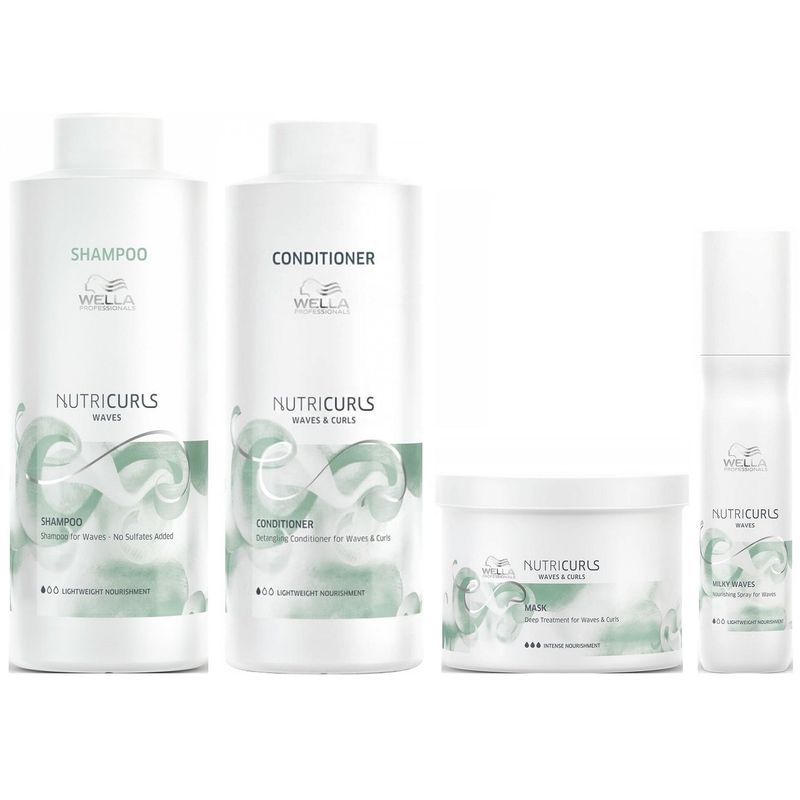 WELLA - Shampoo Ondas Lt + Acondicionador + Mascarilla +Spray Wella Nutricurls