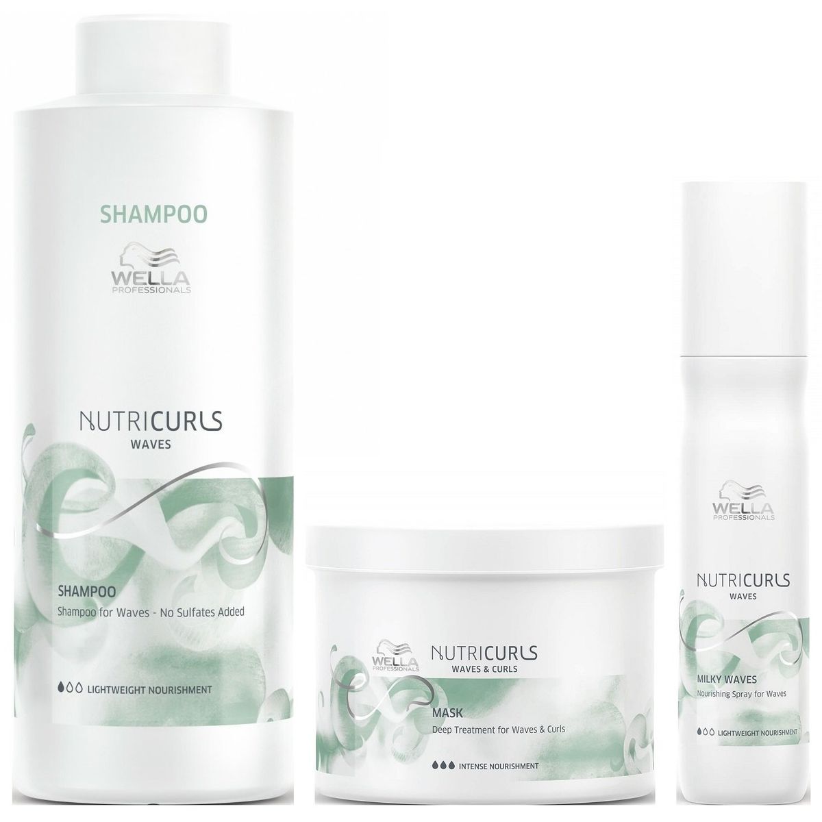 WELLA - Shampoo para Ondas 1000ml + Mascarilla + Spray Wella Nutricurls