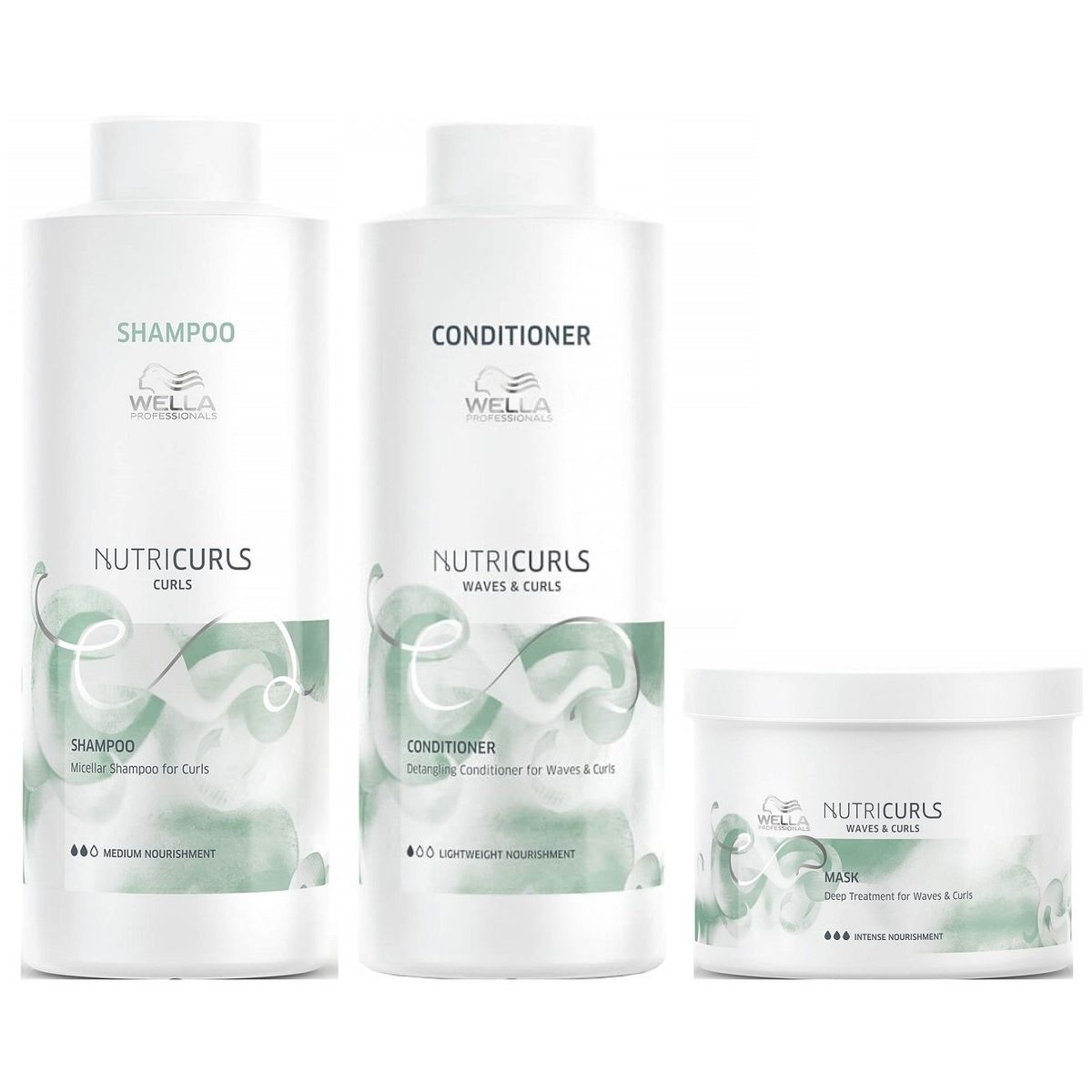 WELLA - Shampoo para Rizos 1000ml +Acondicionador +Mascarilla Wella Nutricurls