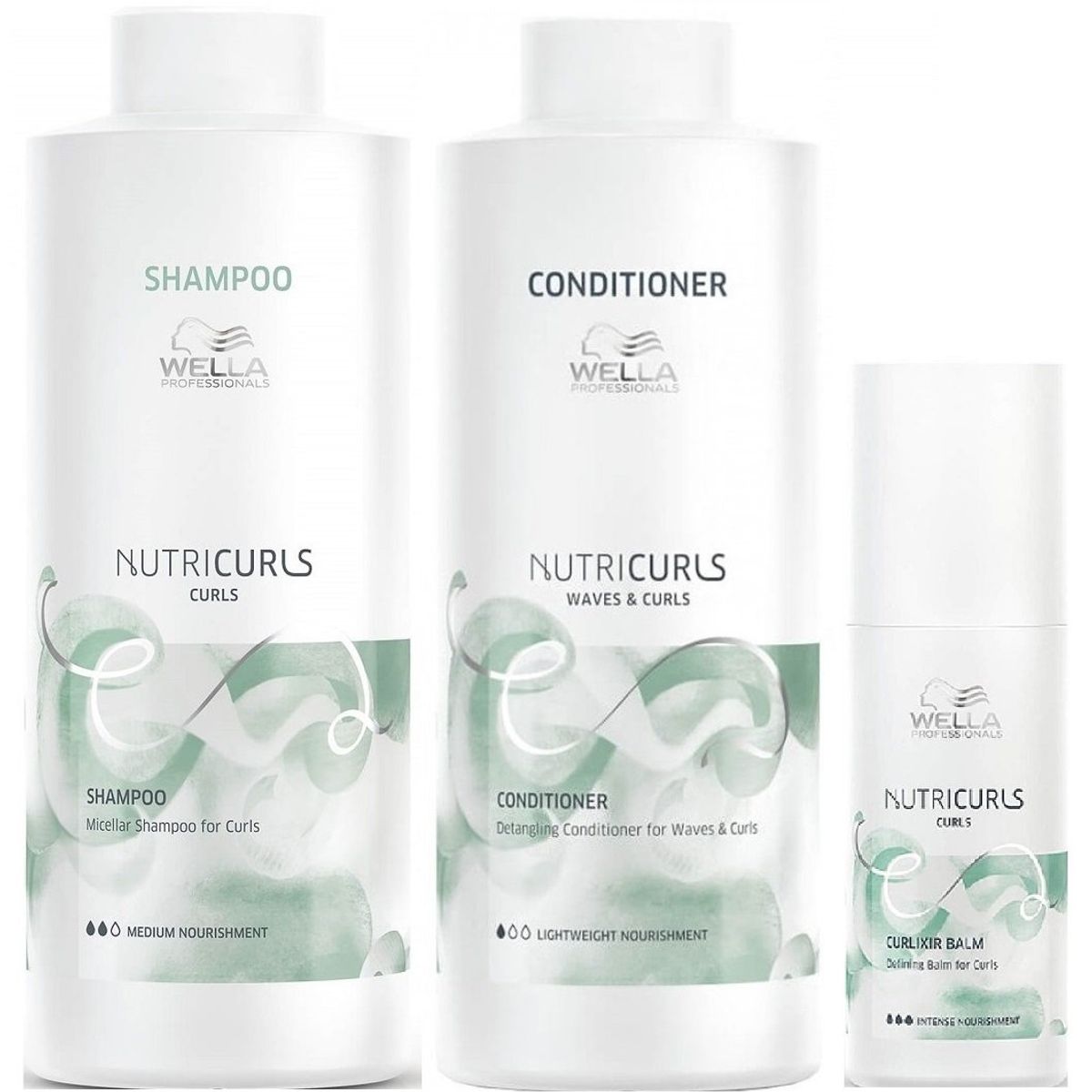 WELLA - Shampoo para Rizos 1000ml + Acondicionador + Bálsamo Wella Nutricurls