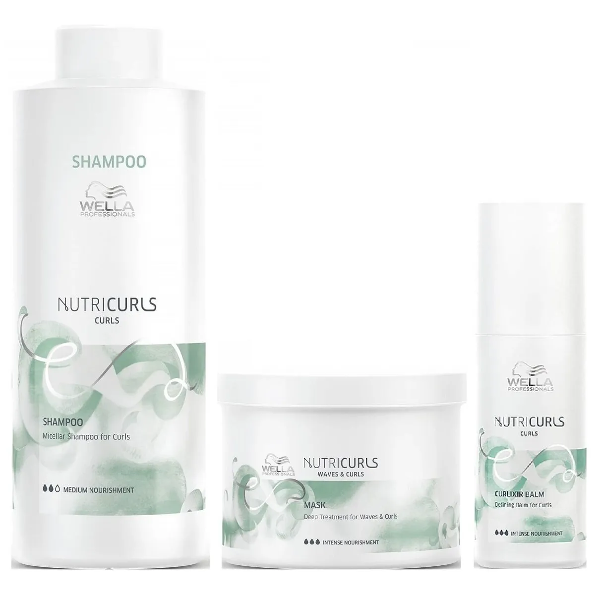 WELLA - Shampoo para Rizos 1000ml + Mascarilla + Bálsamo Wella Nutricurls
