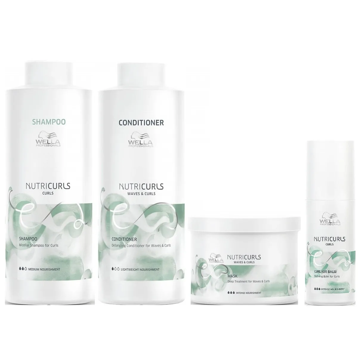 WELLA - Shampoo 1000ml + Acondicionador + Mascarilla +Bálsamo Wella Nutricurls
