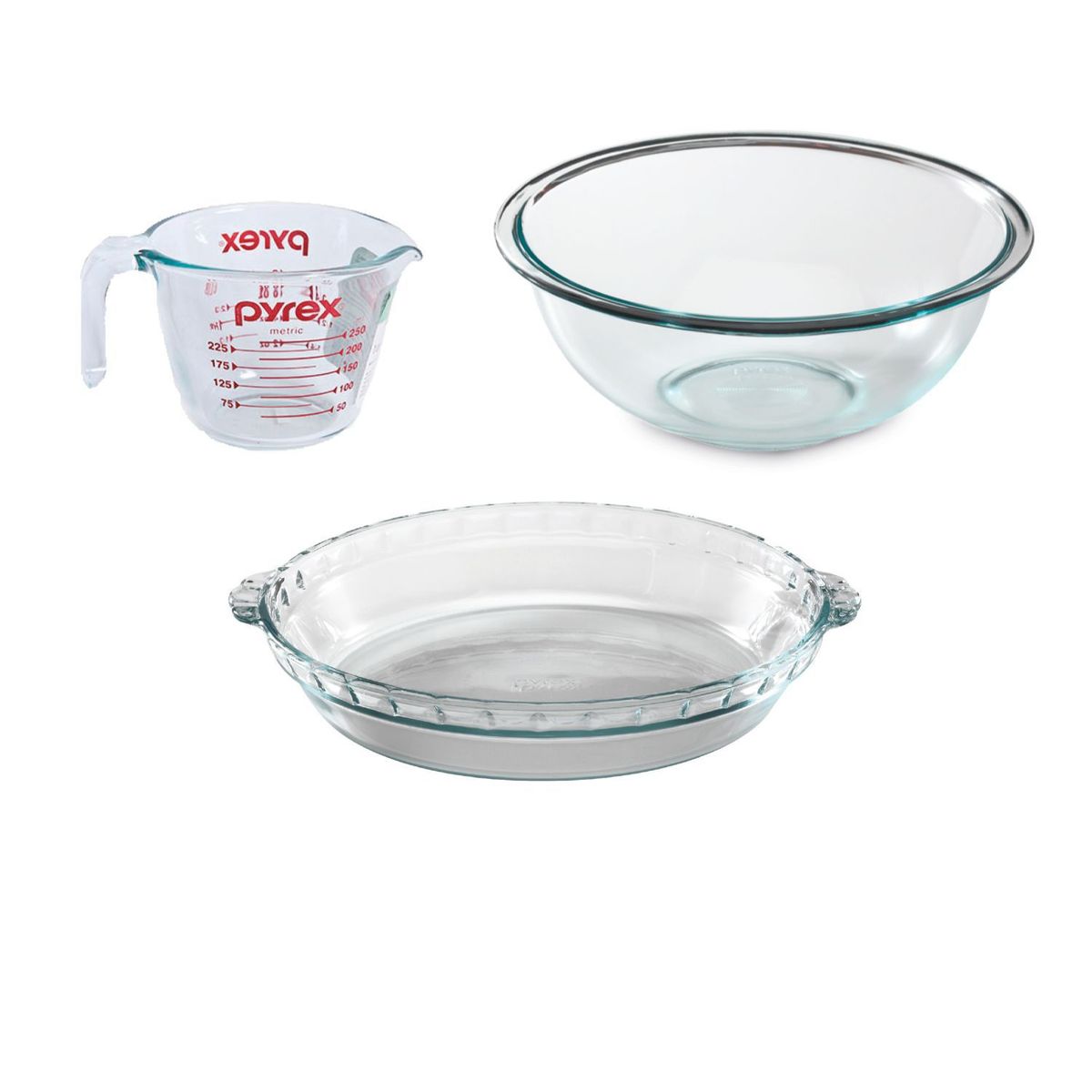PYREX - PYREX-SET BOLO TRANSP. 2.4 LT + TAZA DE MED. 1TZ + PLATO PIE OND. 9.5"