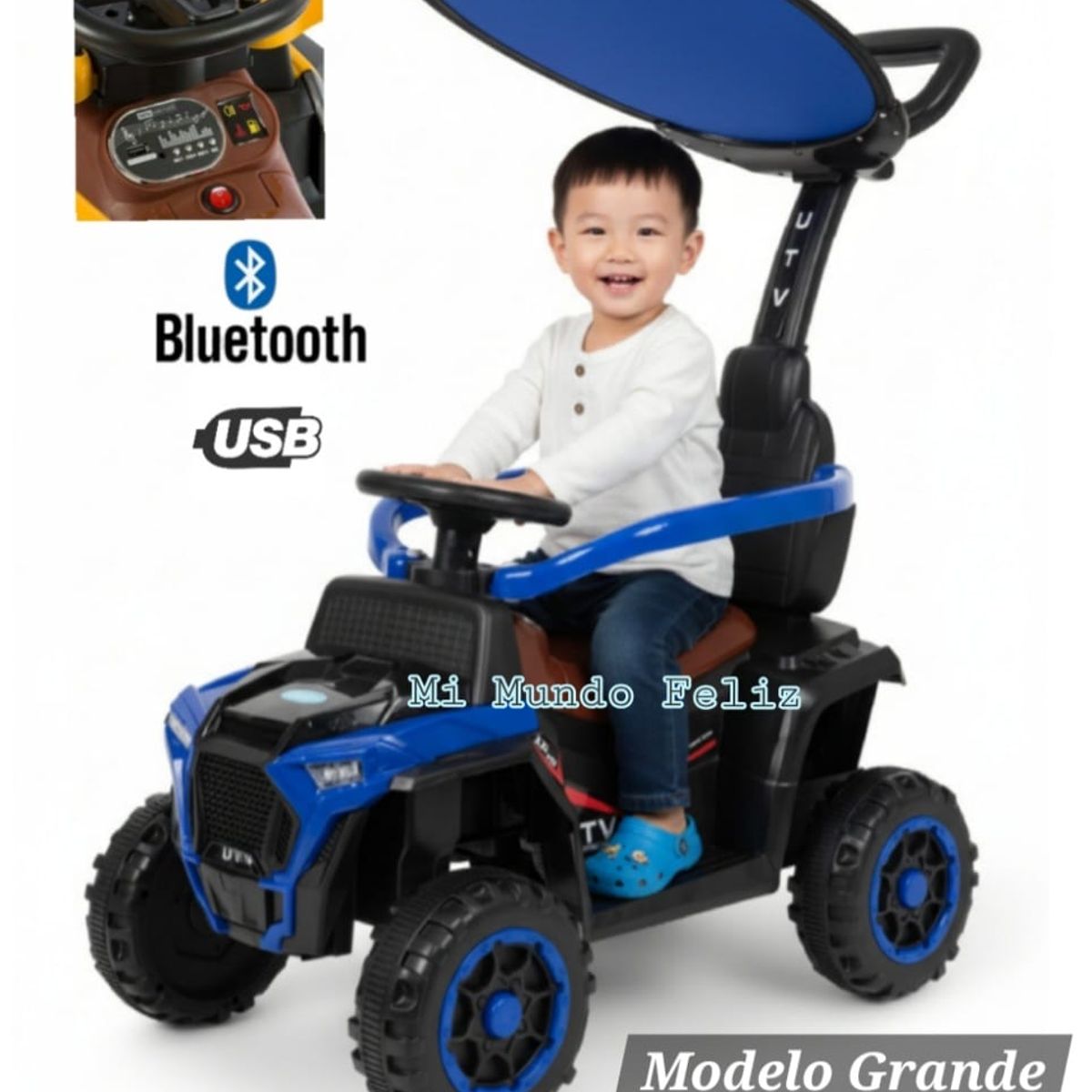 BABY HAPPY - Carrito correpasillos buggy para niños sombrilla Musical Blue