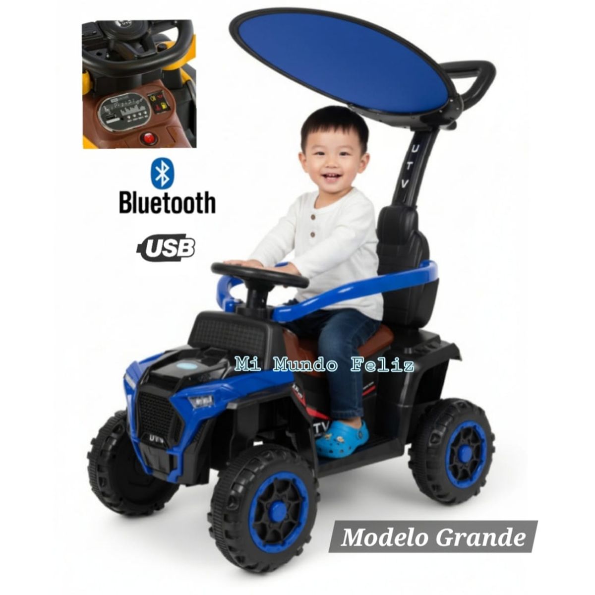 BABY HAPPY - Carrito correpasillos buggy para niños sombrilla Musical Blue