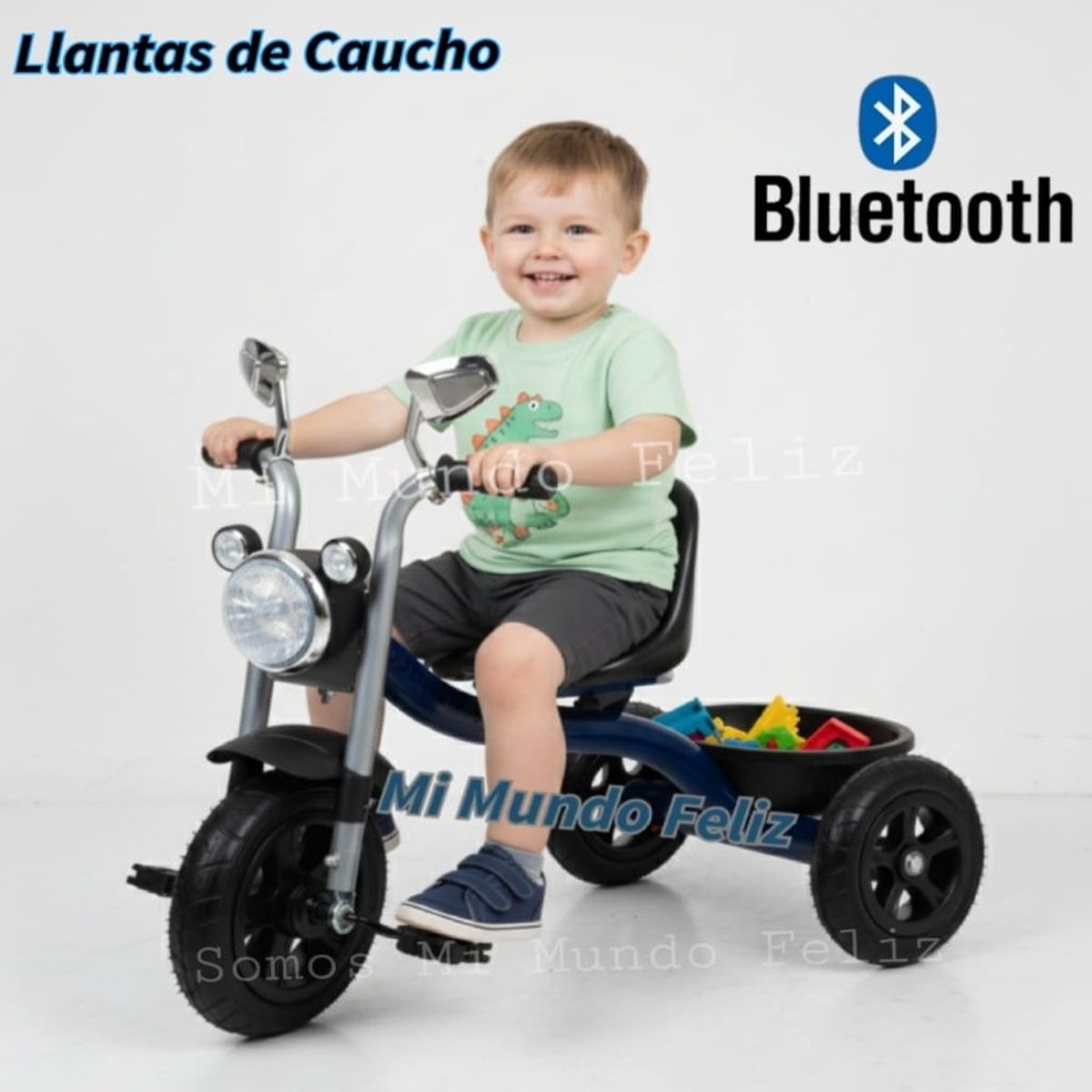 BABY HAPPY - Triciclo para Niños Musical Llantas Goma Azul Bluetooth