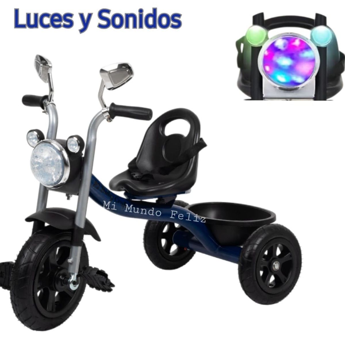 BABY HAPPY - Triciclo para Niños Musical Llantas Goma Azul Bluetooth