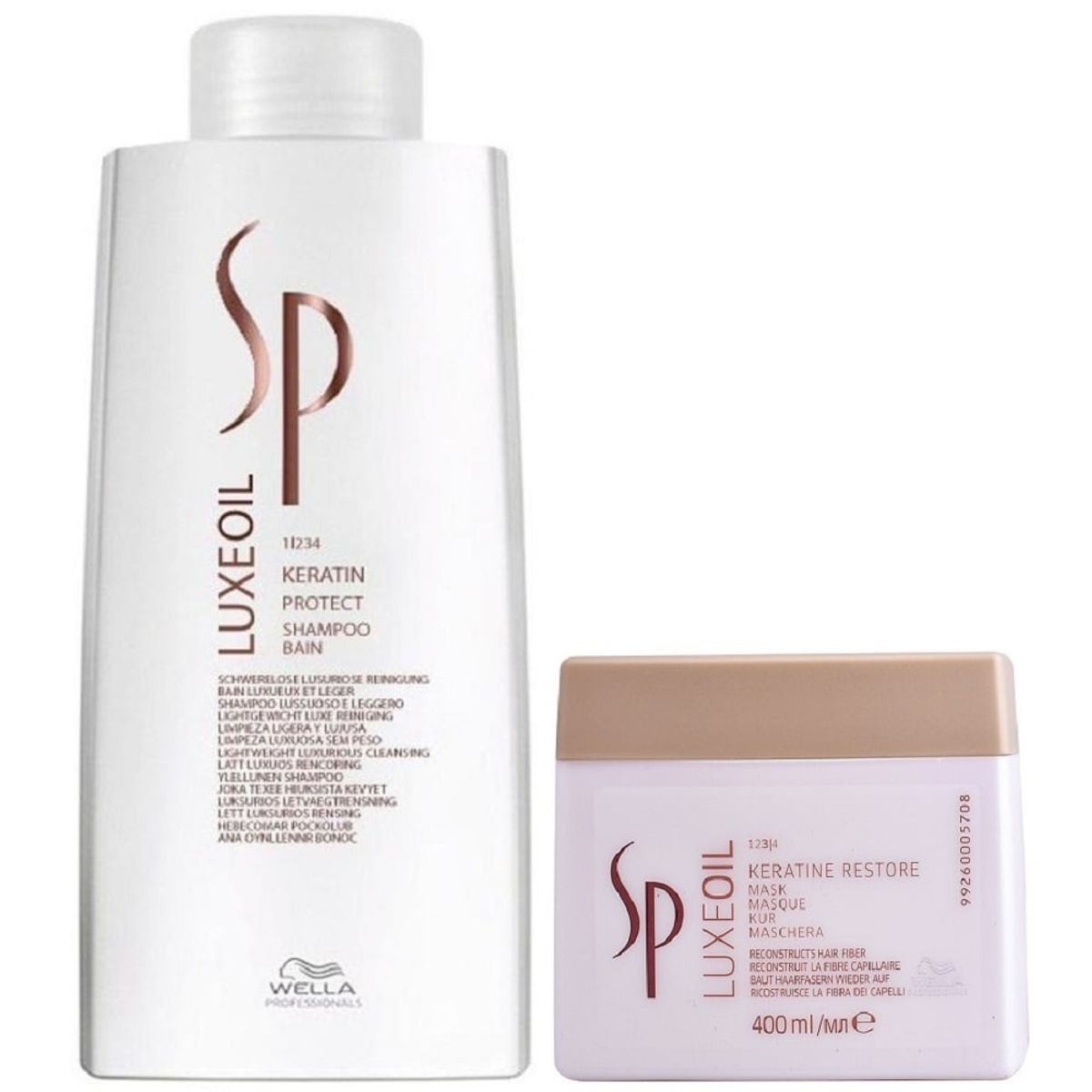 WELLA - Shampoo con Aceite de Argán 1000ml + Mascarilla Wella Luxe Oil Keratin