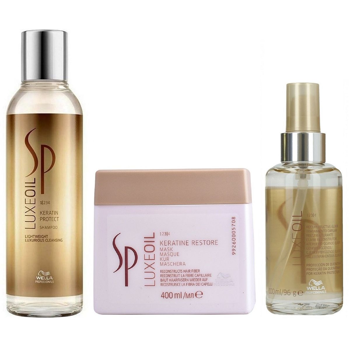 WELLA - Shampoo + Mascarilla 400ml + Elixir Wella Luxe Oil Keratin