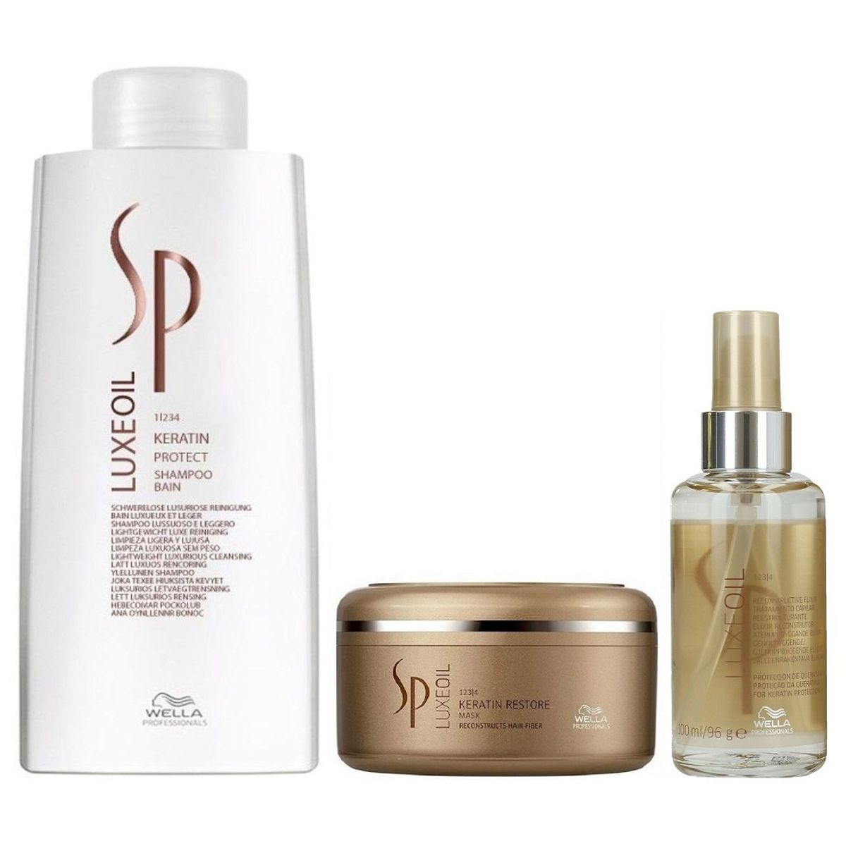 WELLA - Shampoo Aceite Argán + Mascarilla 150ml +Elixir Wella Luxe Oil Keratin