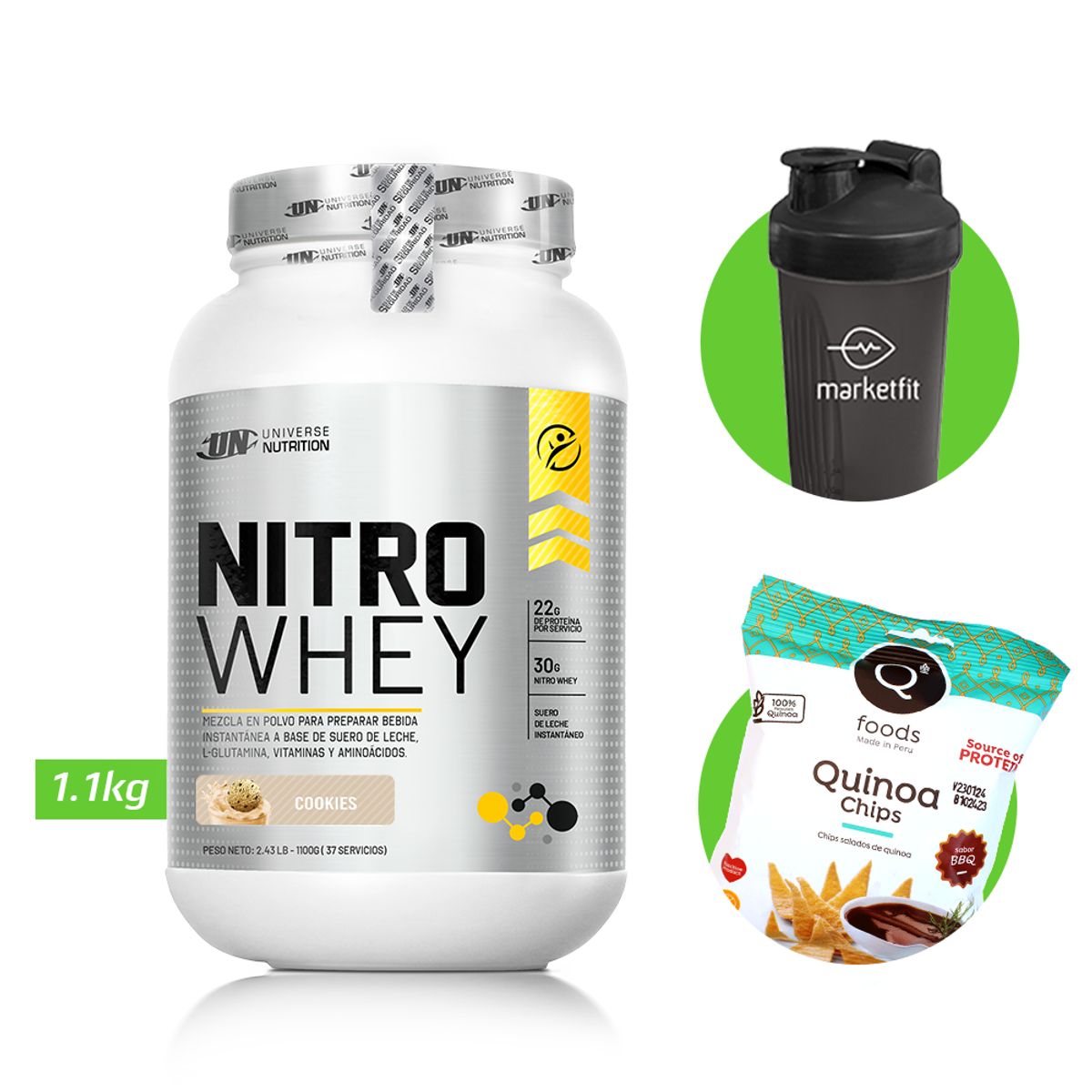 UNIVERSE NUTRITION - NITRO WHEY 1.1 KG PROTEINA UN COOKIES+ REGALOS